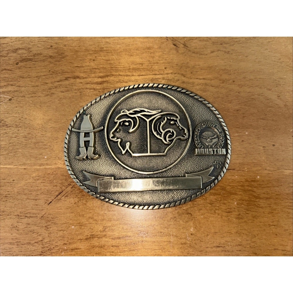 Vtg Award Design Medals Houston Stock Show Belt‎ Buckle Medal Solid Brass